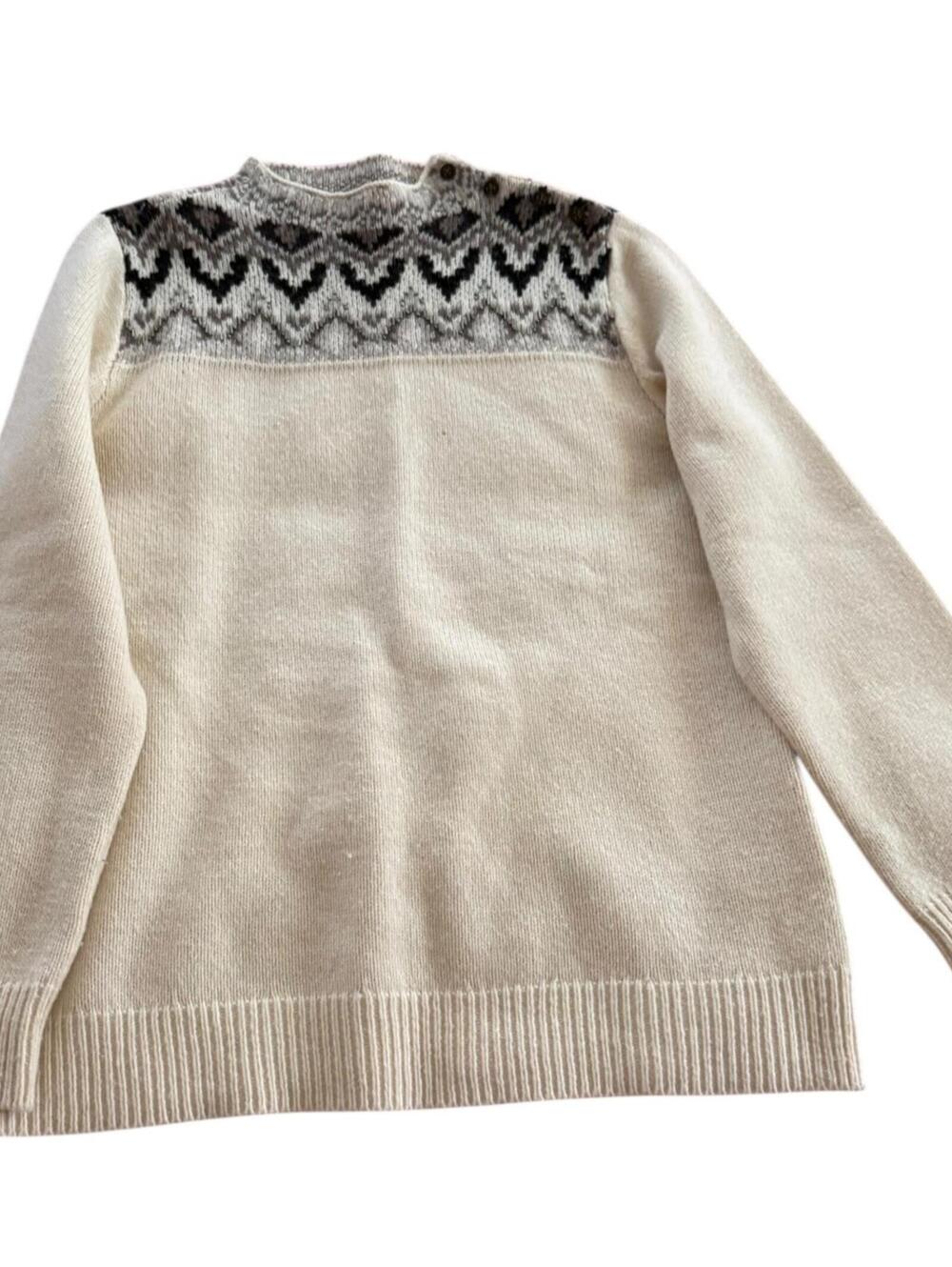 Coldwater Creek Cream Fair Isle Sweater Nordic Knit Pullover Size S